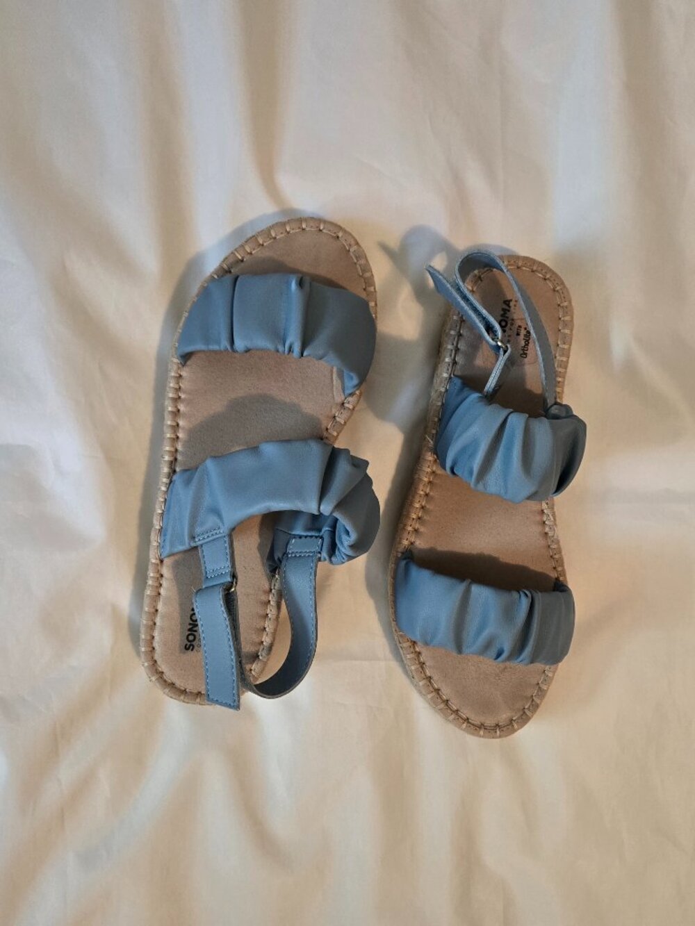 Blue sandals, size 9-9.5. Espadrille sole.